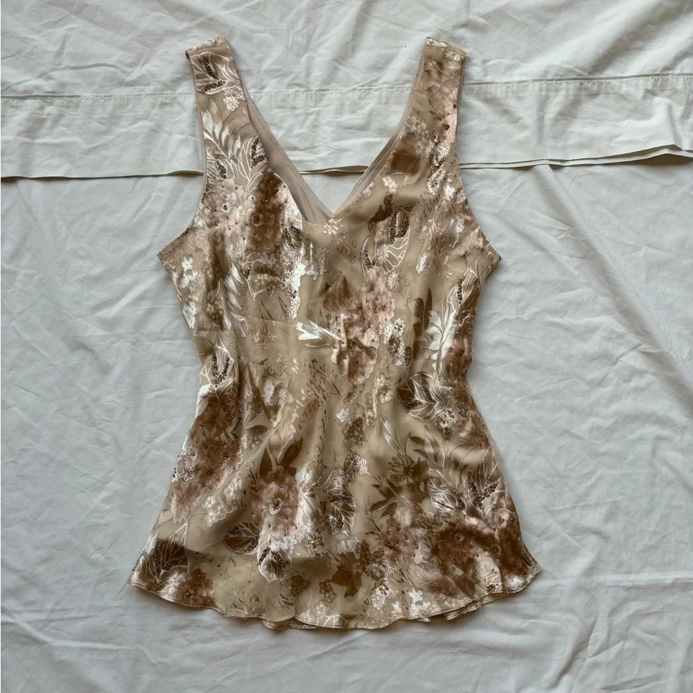 alex evenings silk floral print beaded bead tank top